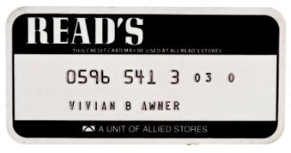 Read’s Department Store charge card
