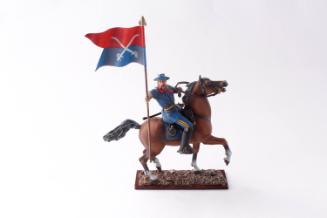 Union Civil War Officer George Armstrong Custer mounted with flag