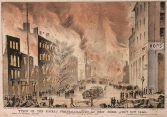 View of the Great Conflagration at New York, July 19th 1845, from the Corner of Broad and Stone Streets