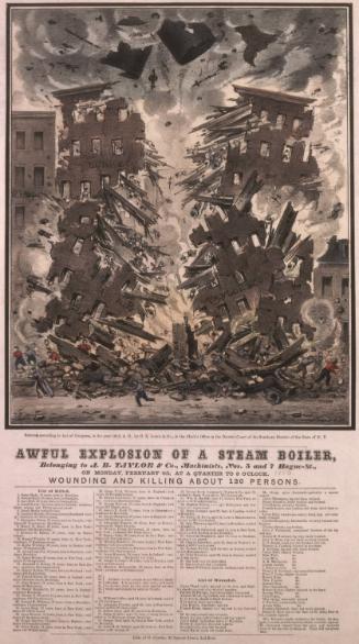 Awful Explosion of a Steam Boiler belonging to A. B. Taylor & Co. Machinists, No. 5 and 7 Hague Street, on Monday, February 4th at a quarter to 8 o'clock wounding and killing about 120 persons