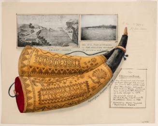 Powder Horn: Ebenezer Sage (FW-207), Two Sides Depicted, with Two Vignettes of Oswego, New York, in 1755 and 1896