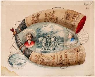 Powder Horn: The Foul Treason (R-82), Two Sides Depicted, with Vignette Scenes of the Capture of Major Andre and the Robinson House, and Portraits of Andre and Benedict Arnold