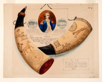 Powder Horn: The S. W. (R-102), Two Sides Depicted, with a Vignette Portrait of General Lafayette and Two Vignette Views of Bethlehem, Pennsylvania