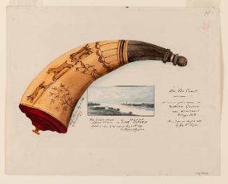 Powder Horn: The Fox Chase (H-28), with a Vignette View of the Lighthouse on Lake Ontario, Selkirk, New York