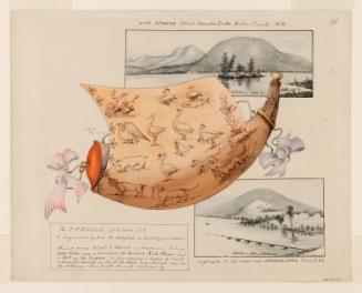 Powder Horn: P.H. Engle (H-31), with Carving Unfurled, and Vignette Views of Nick Stoner's Island, Canada Lake, and Caroga Lake, Fulton County, New York