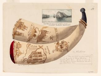 Powder Horn: Whittlesey (FW-53), Two Sides Depicted, with a Vignette View of Cape Baptist near Cape Breton, Newfoundland, Canada