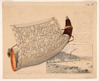 Powder Horn: Joseph Barlow (FW-73), with Carving Unfurled, and a Landscape Vignette of Little Falls on the Mohawk River, New York