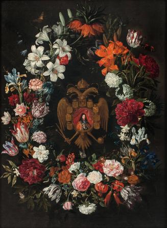 Wreath of Flowers Encircling the Coat-of-Arms and Miniature of The Holy Roman Emperor Leopold I
