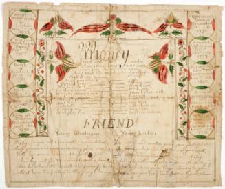 Fraktur: Four Poems: "Money";  "Friend"; "Young Gentlemen"; and "Young Ladies"; with a Chronology of World Events, 1692-1813, and Stylized Floral Designs