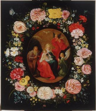 Wreath of Flowers Encircling the Holy Family