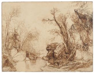 Landscape in Sepia: Trees with Brook