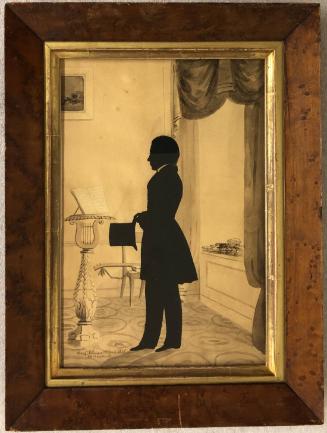 Unidentified standing man; verso: fragmentary lithographic proof of an interior