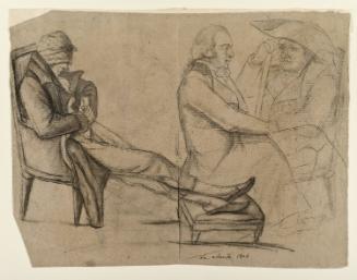 Three Figure Studies; verso: boy in wooden shoes writing; seated girl sewing