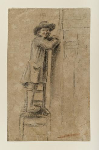 Boy Wearing Wooden Shoes Standing on a Chair, verso: oval portrait of a man in a tricorne hat