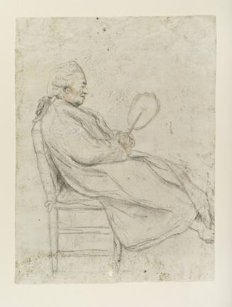 Seated Elder Man Wearing a Dressing Gown and Holding a Paddle Fan