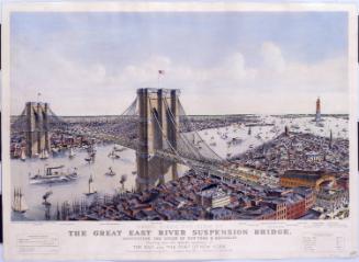 The Great East River Suspension Bridge Connecting the Cities of New York & Brooklyn, Showing Also the Splendid Panorama of the Bay and the Port of New York