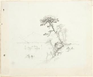 Trees on the Shore of a Mountain Lake: verso: decorative table with bundle